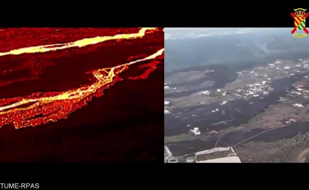 Vídeo. La llegada de la nueva colada a la isla baja a vista de dron